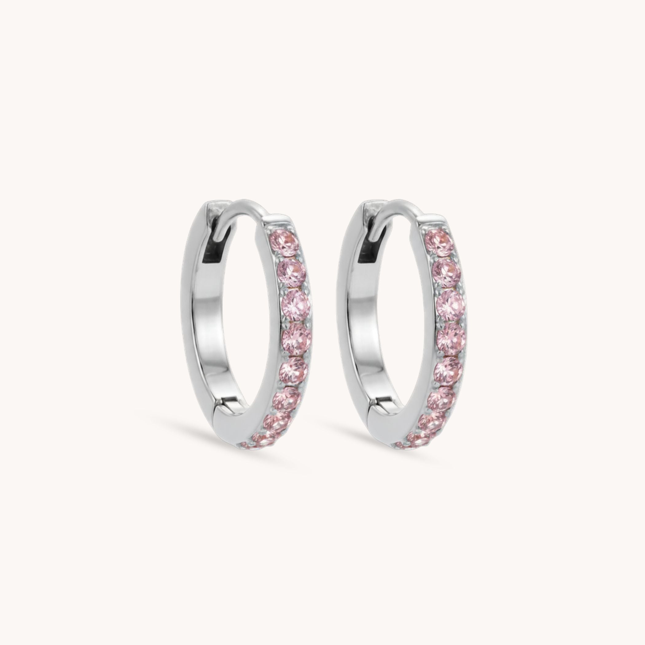 Birthstone Pavé Huggie Hoops in Silver