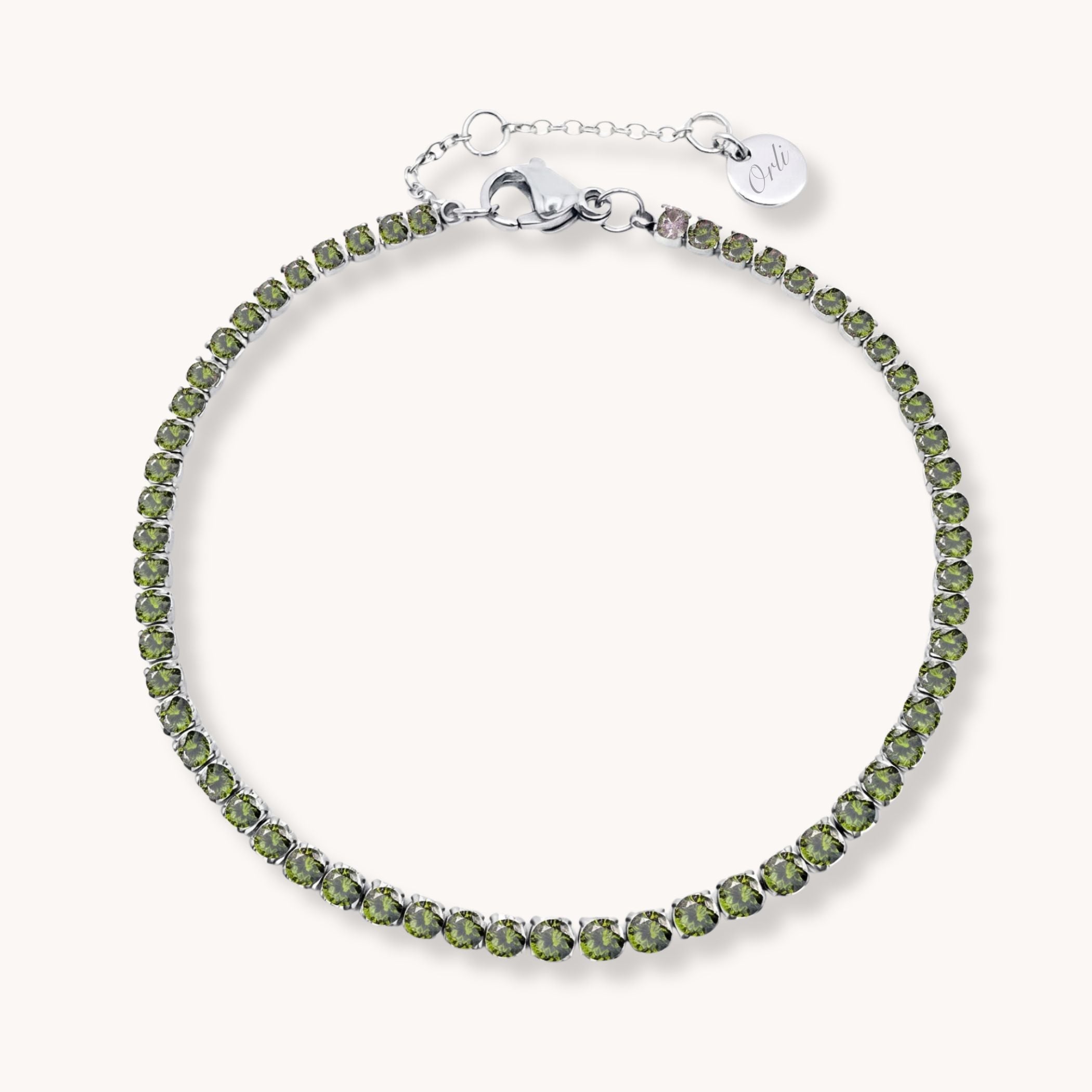 Birthstone Tennis Bracelet Silver - August (Peridot)