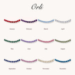 Birthstone Tennis Bracelet in Silver — January to December birth month chart