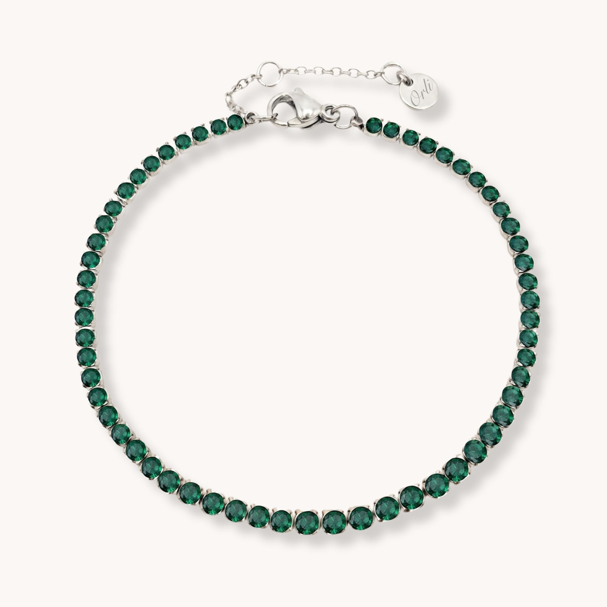 Birthstone Tennis Bracelet Silver - May (Emerald)
