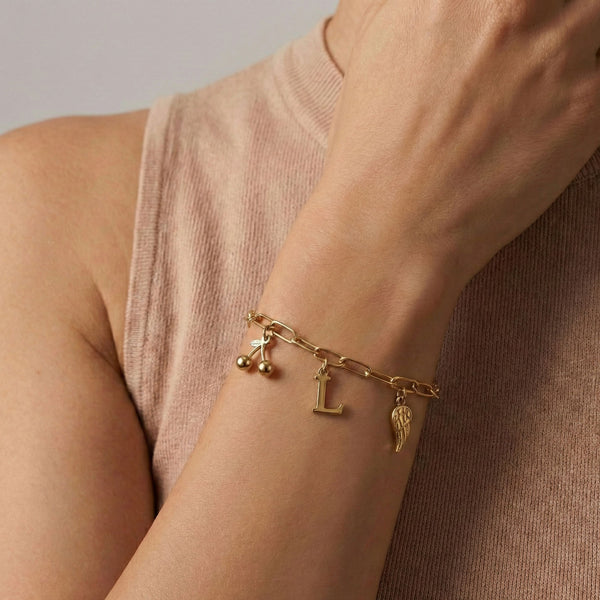 Personalised Paperclip Chain Charm Bracelet in Gold