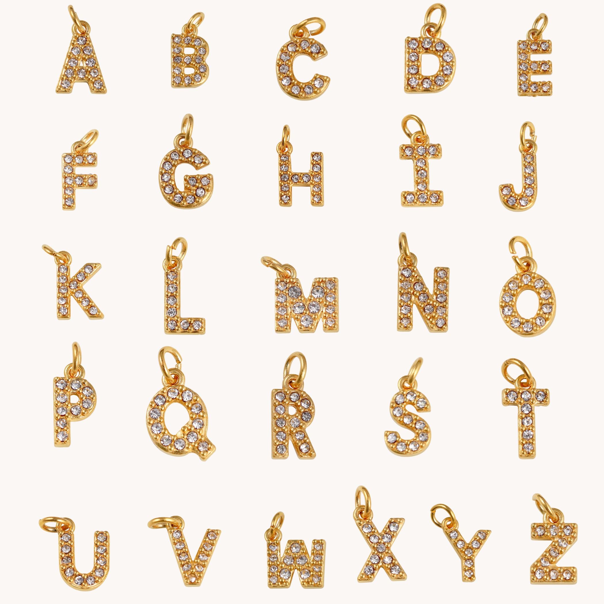Paperclip Chain Crystal Initial Name Necklace, Gold