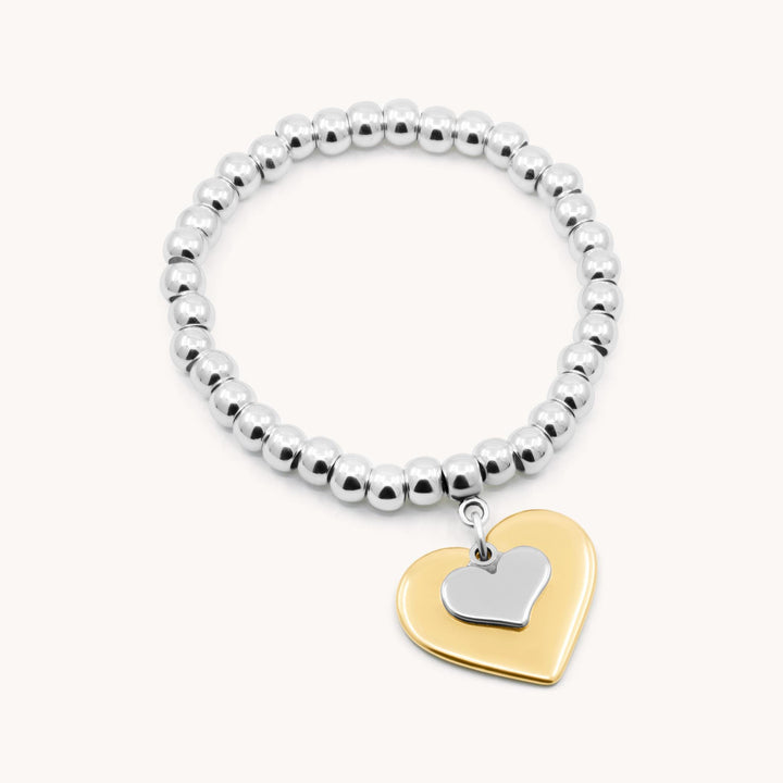 Ciara Heart & Mini Heart Chunky Beads Bracelet, Gold and Silver