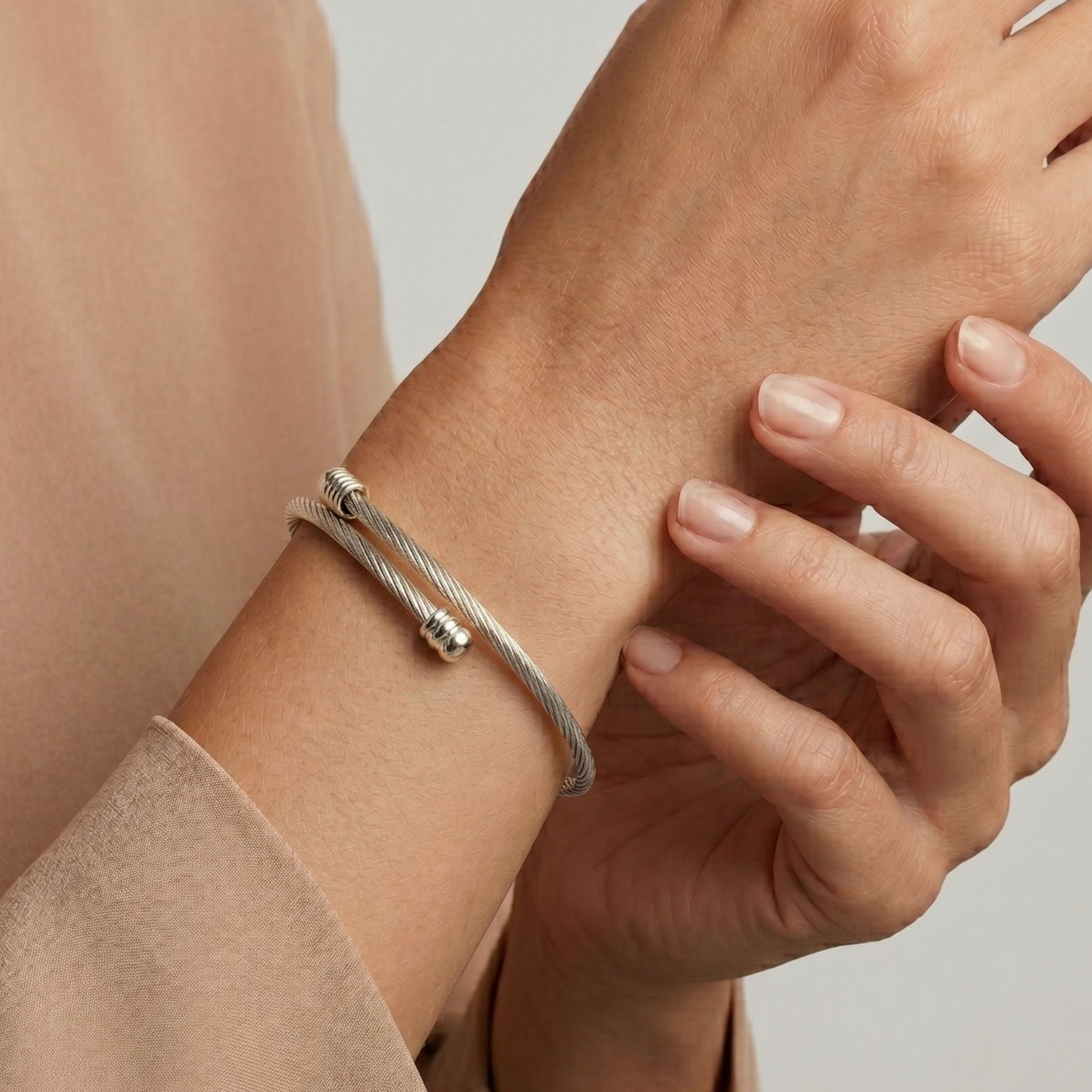 Classic Twist Adjustable Bangle in Silver