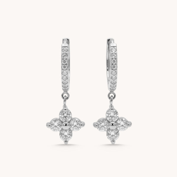 Crystal Clover Pavé Huggie Hoop Earrings in Silver