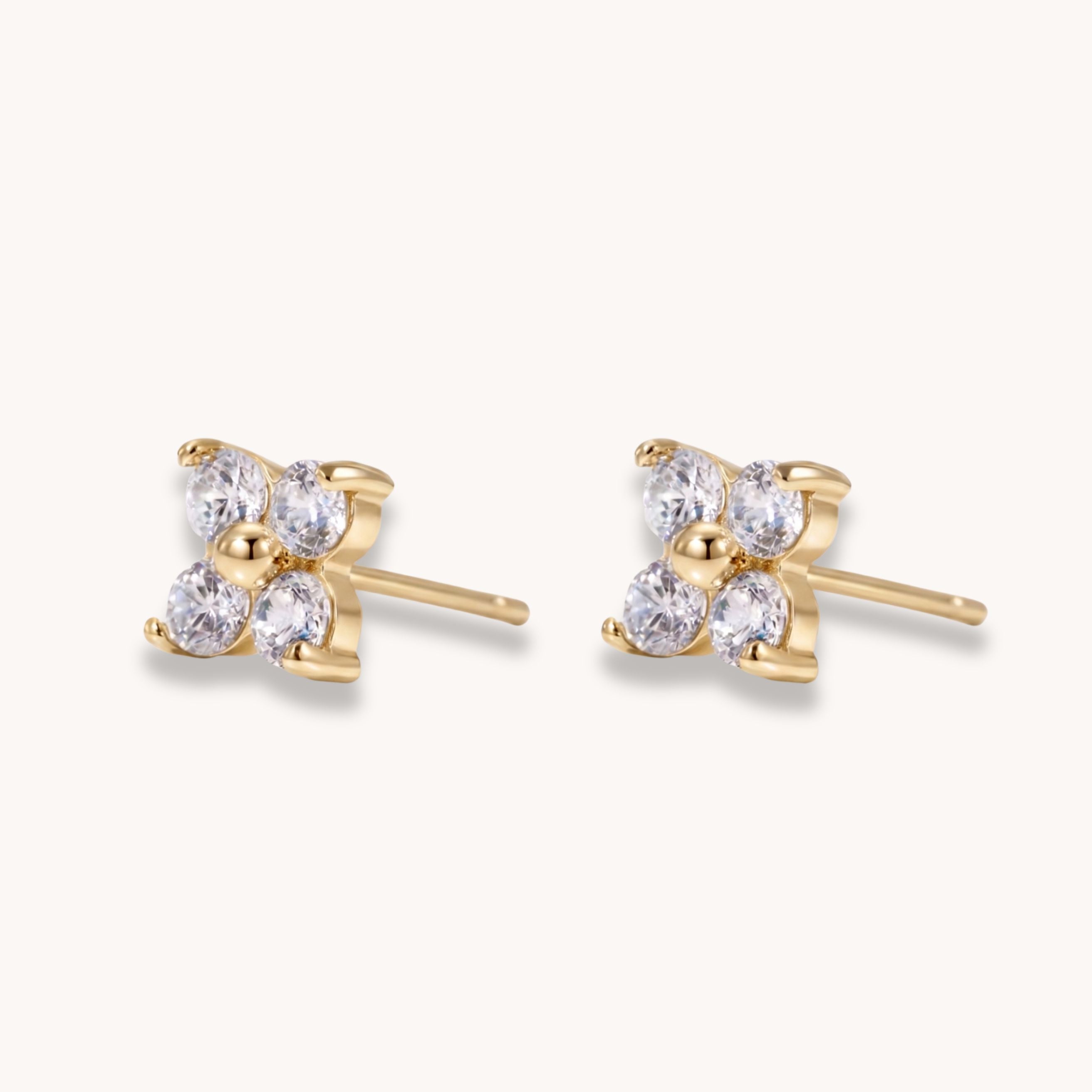 Crystal Clover Stud Earrings in Gold