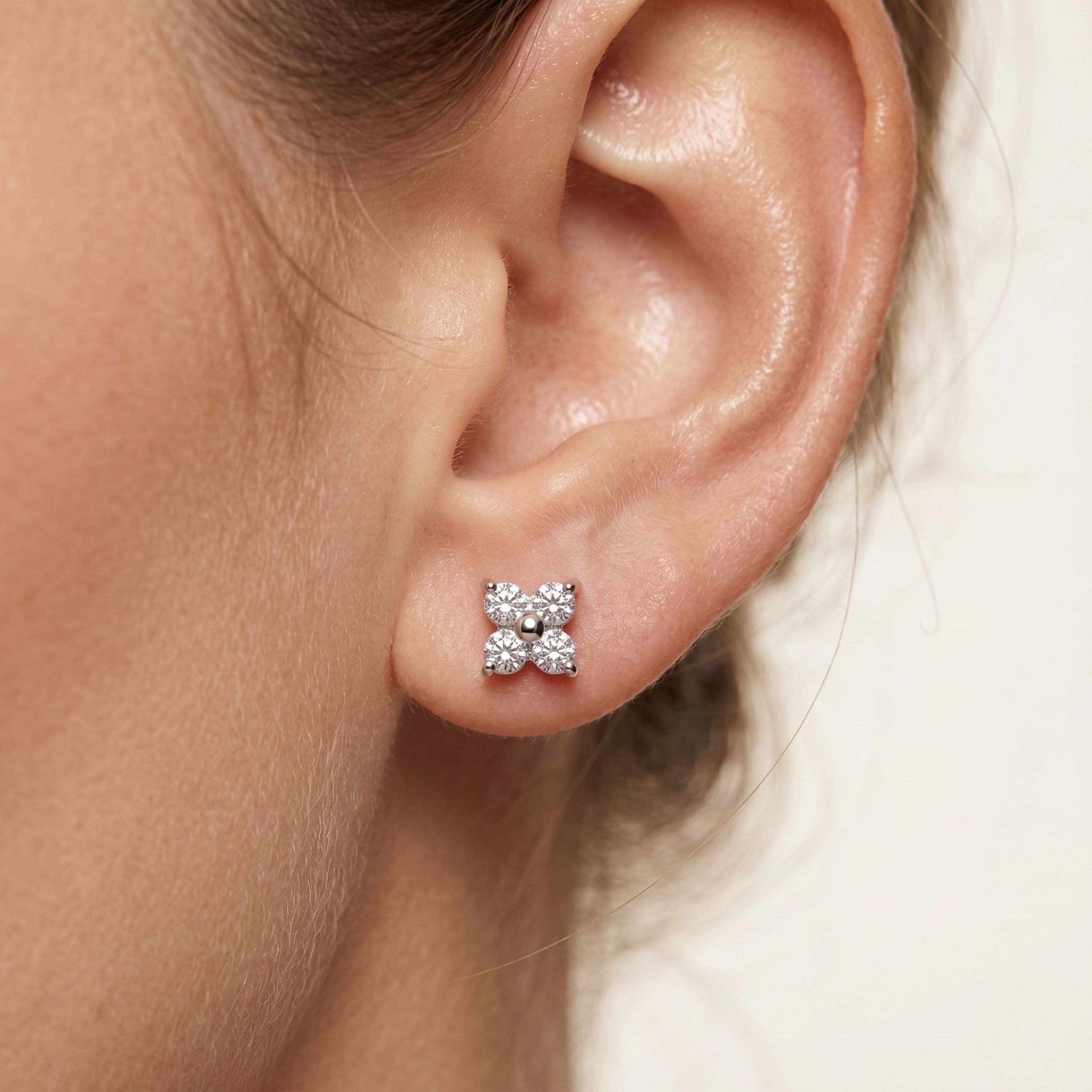 Crystal Clover Stud Earrings in Silver