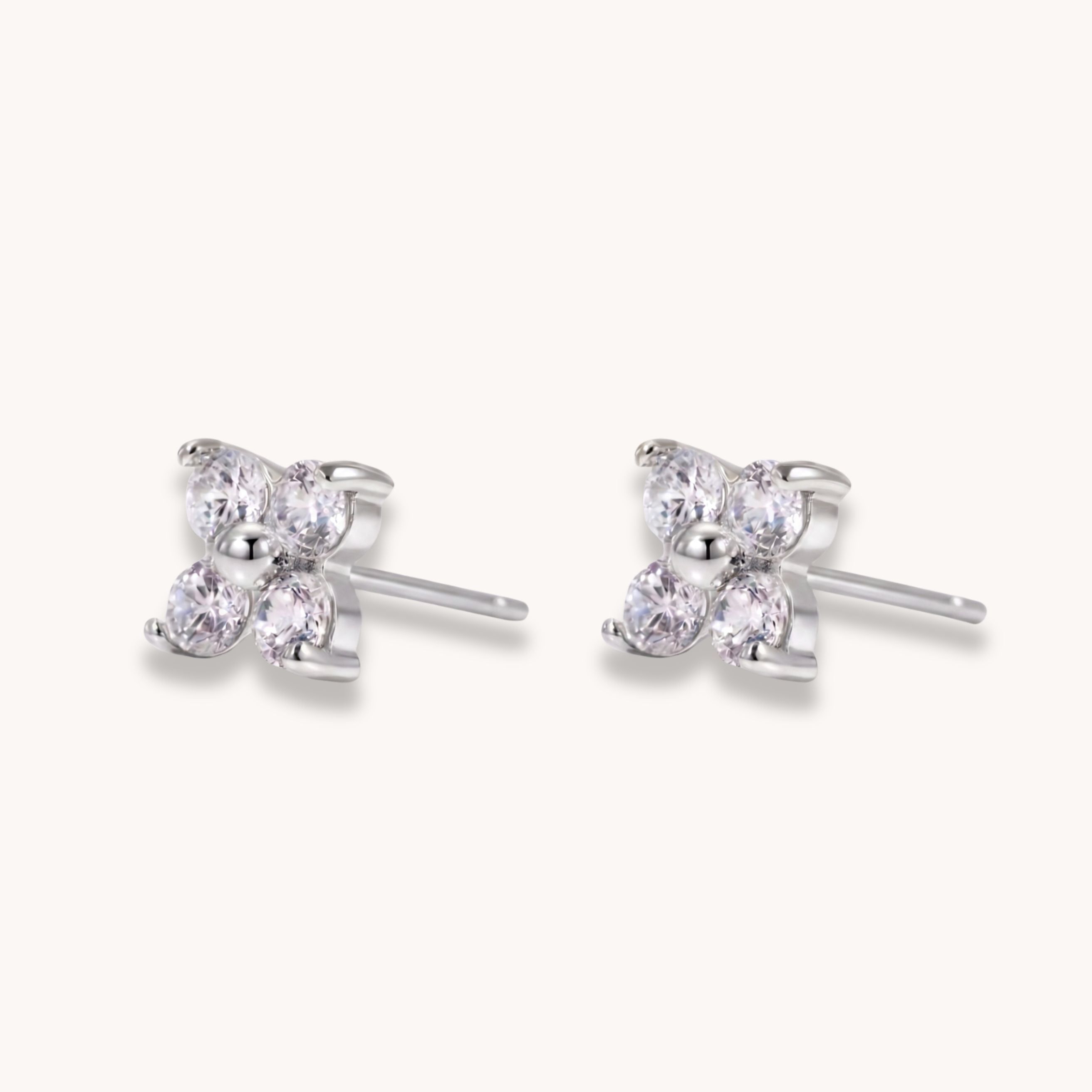 Crystal Clover Stud Earrings in Silver