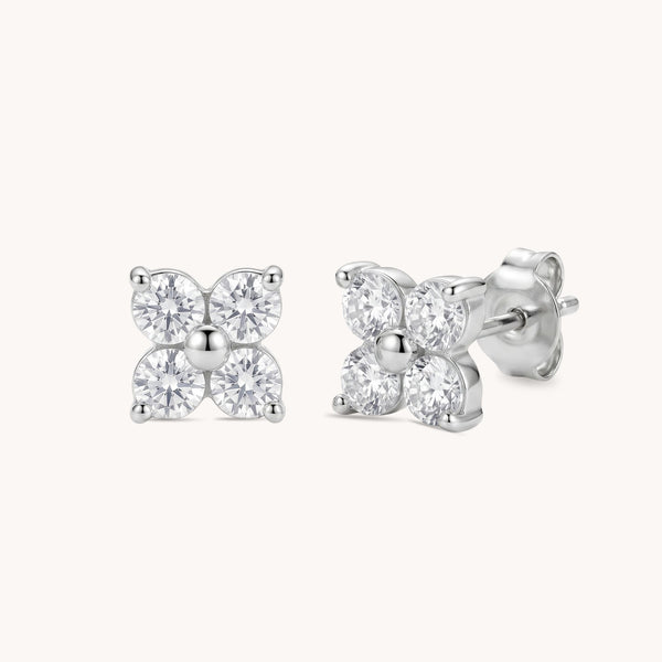 Crystal Clover Stud Earrings in Silver