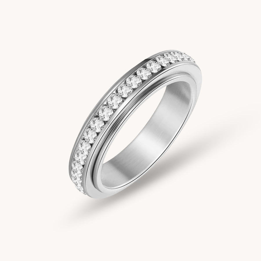 Crystal Halo Spinner Ring in Silver