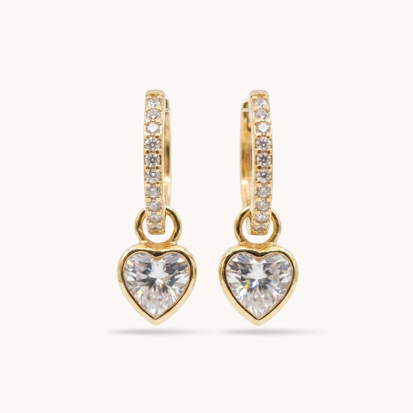 Crystal Heart Pavé Huggie Hoop Earrings in Gold