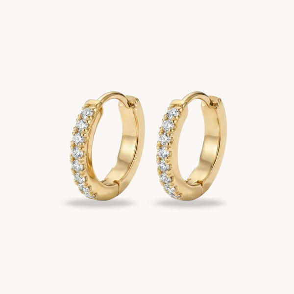 Crystal Huggie Hoop Earrings in Gold