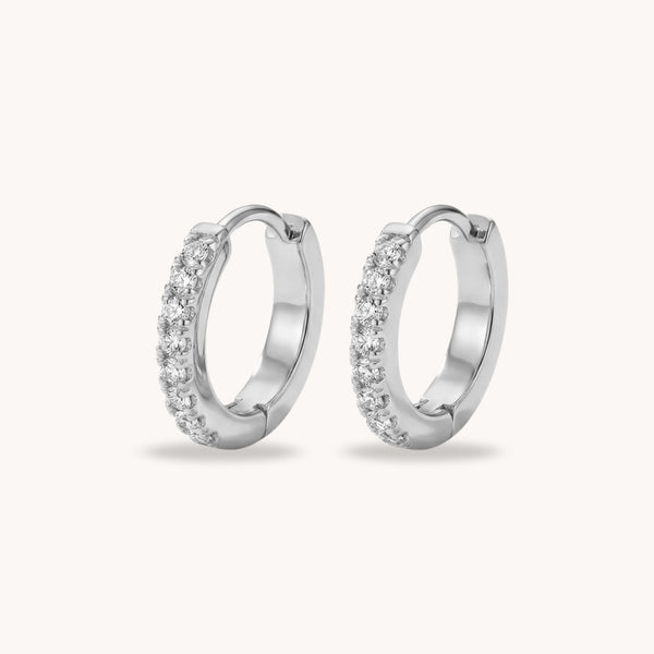 Crystal Huggie Hoop Earrings in Silver
