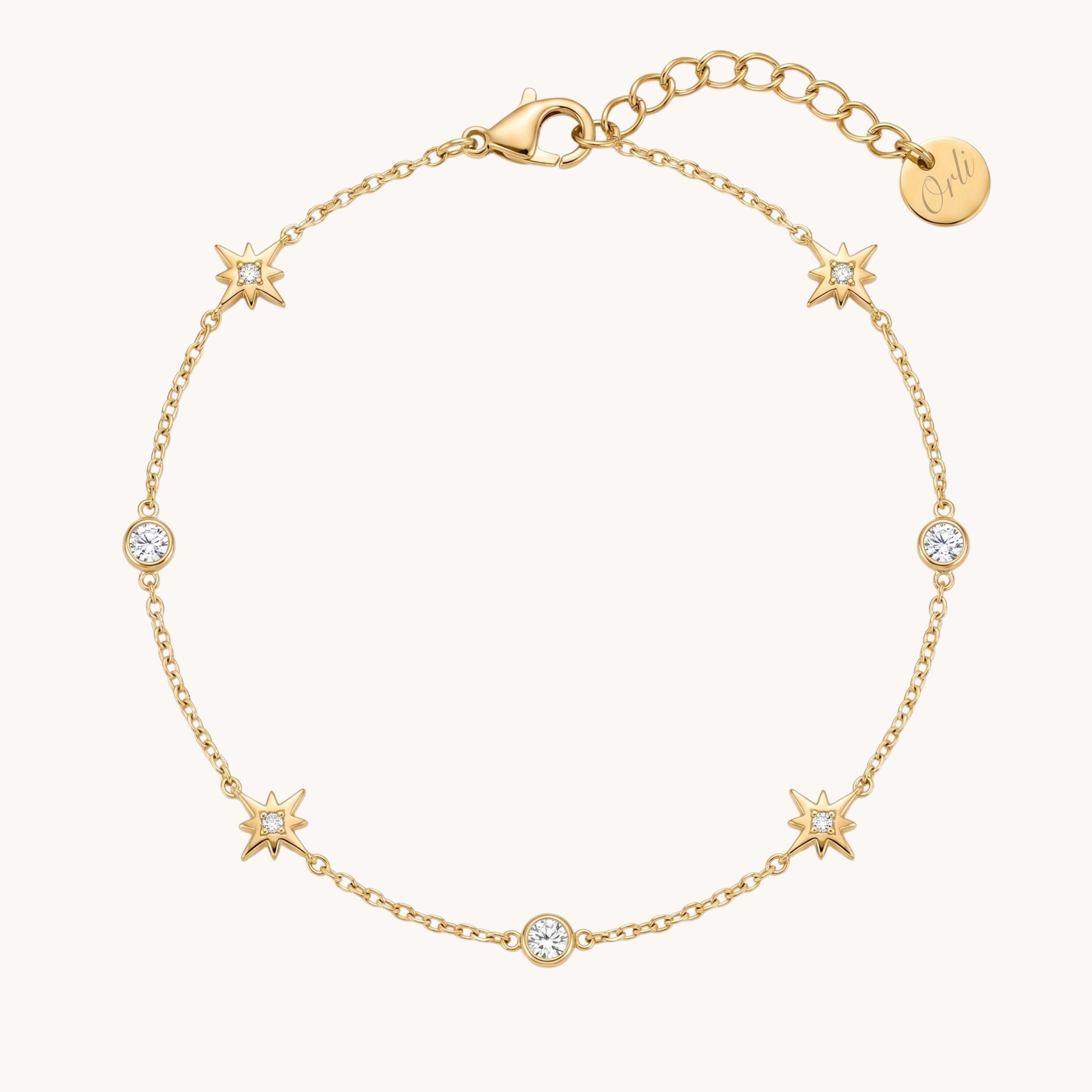 Starburst Crystal Anklet in Gold