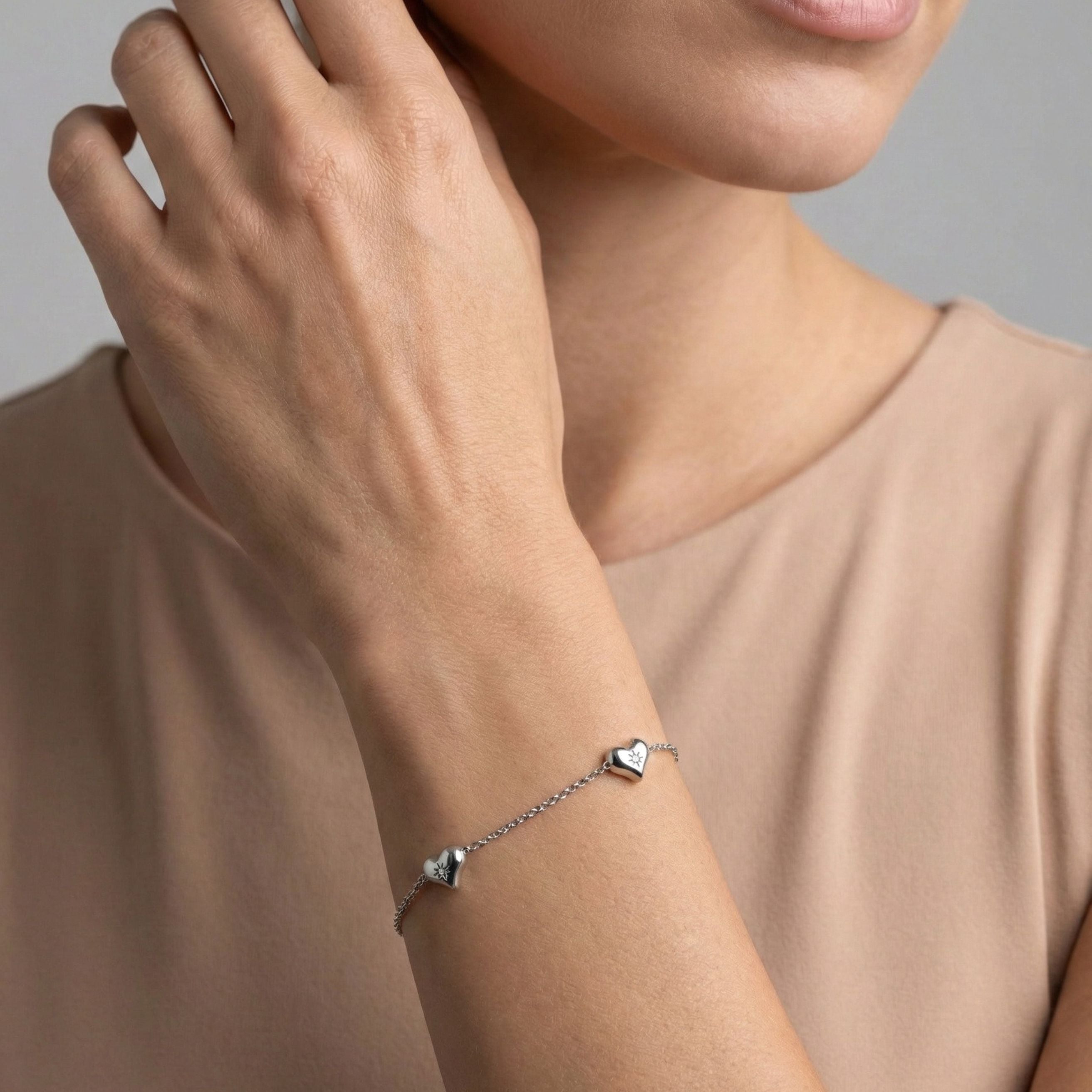 Crystal Starburst Multi Heart Bracelet in Silver