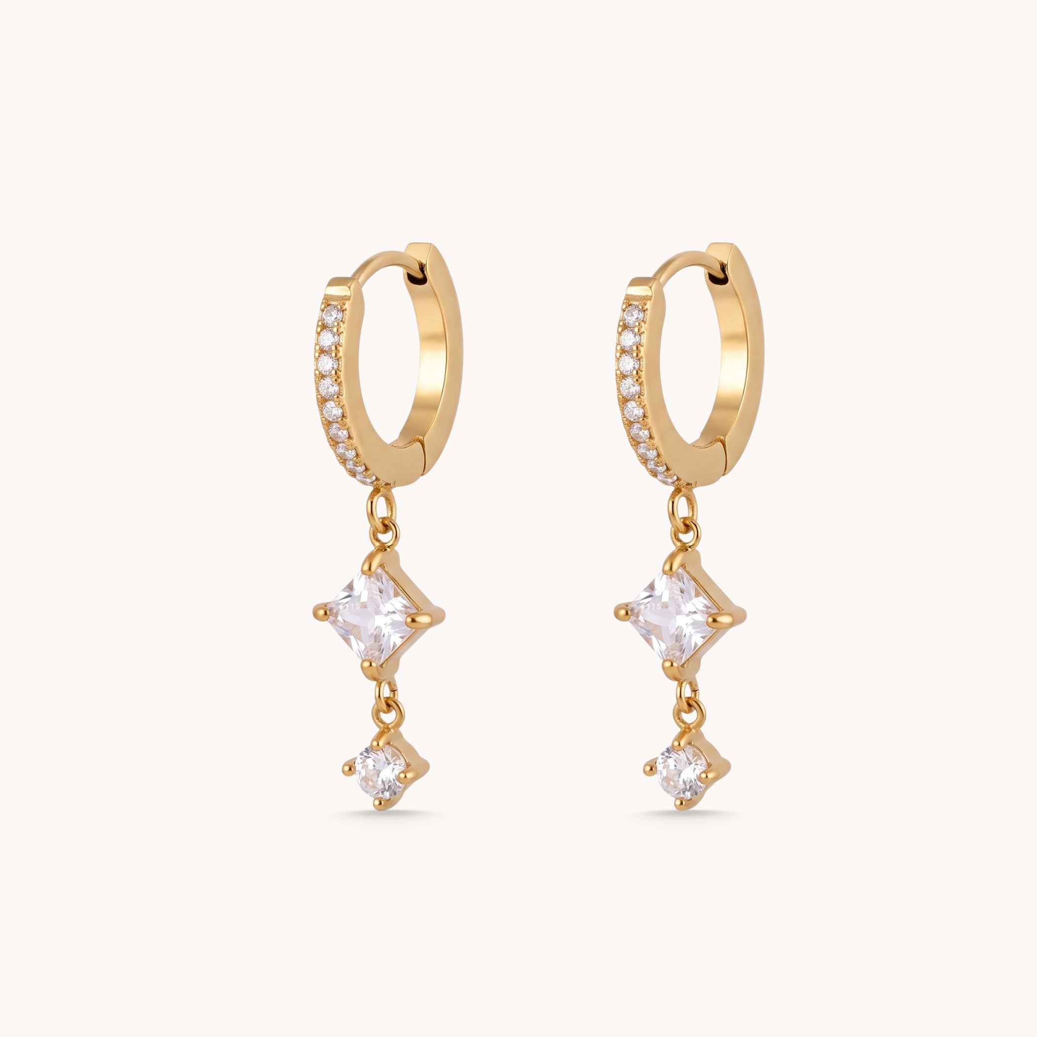 Gold diamond drop pavé huggie hoop earrings