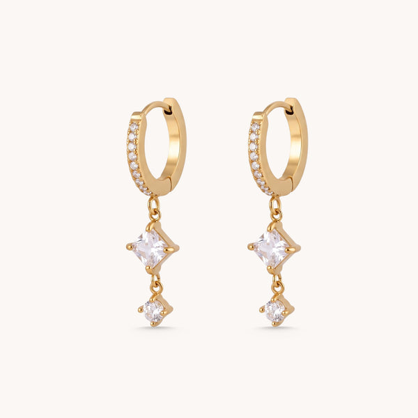Gold diamond drop pavé huggie hoop earrings
