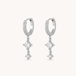 Silver diamond drop pavé huggie hoop earrings