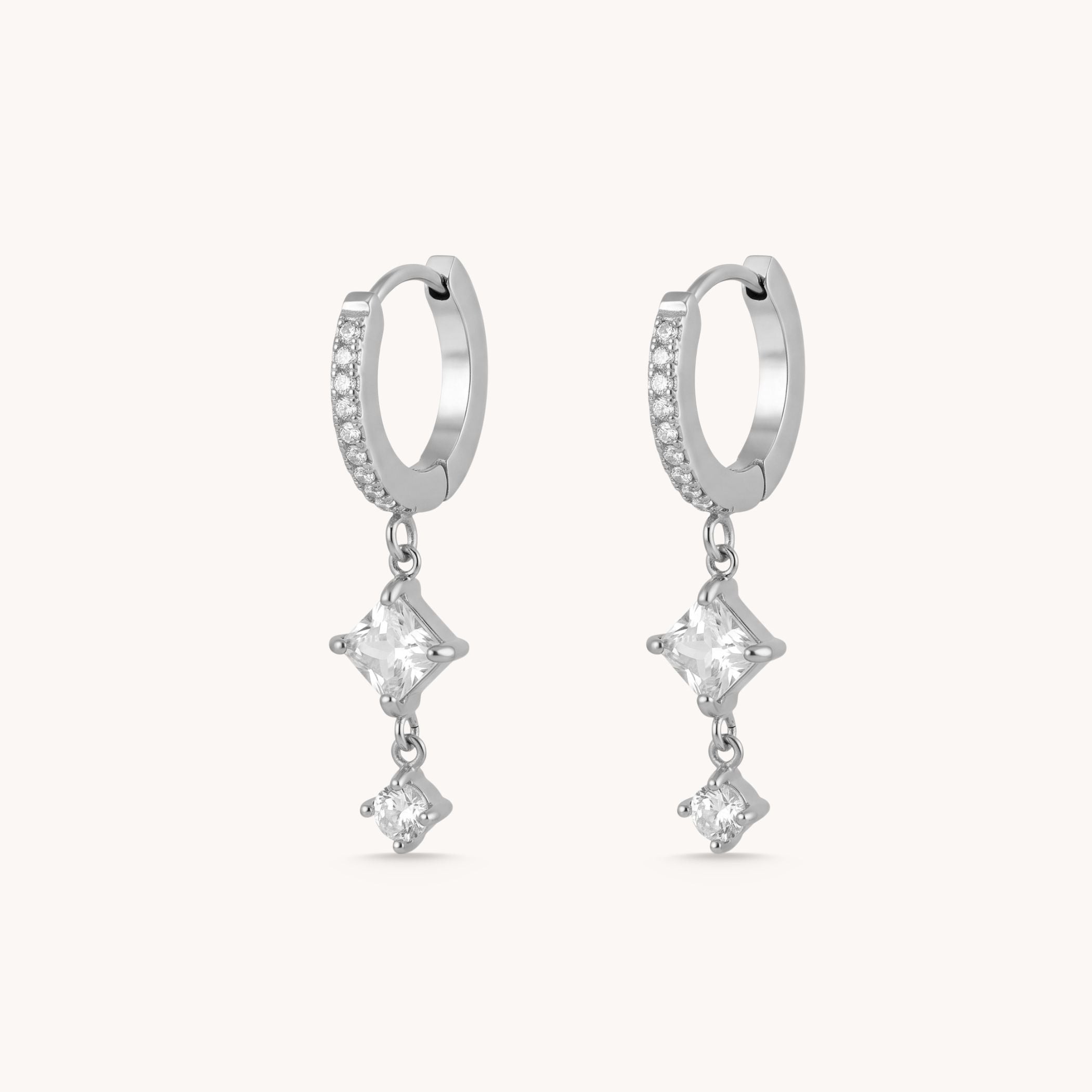 Silver diamond drop pavé huggie hoop earrings