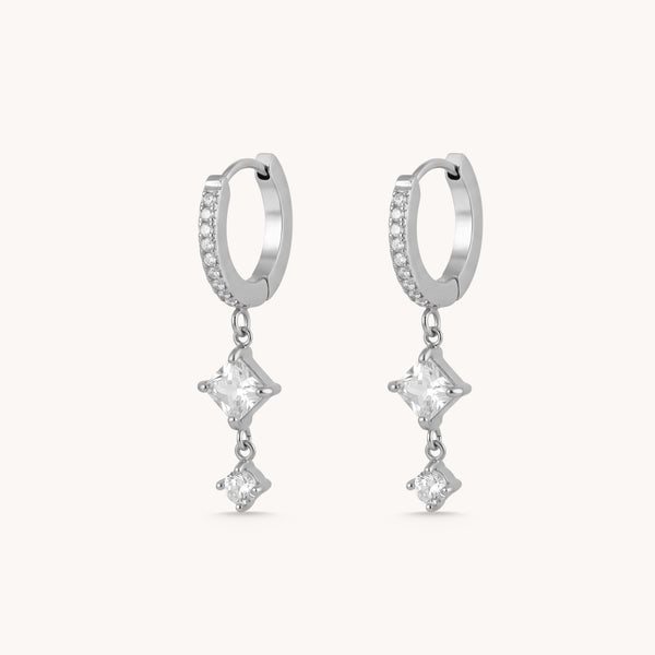 Silver diamond drop pavé huggie hoop earrings