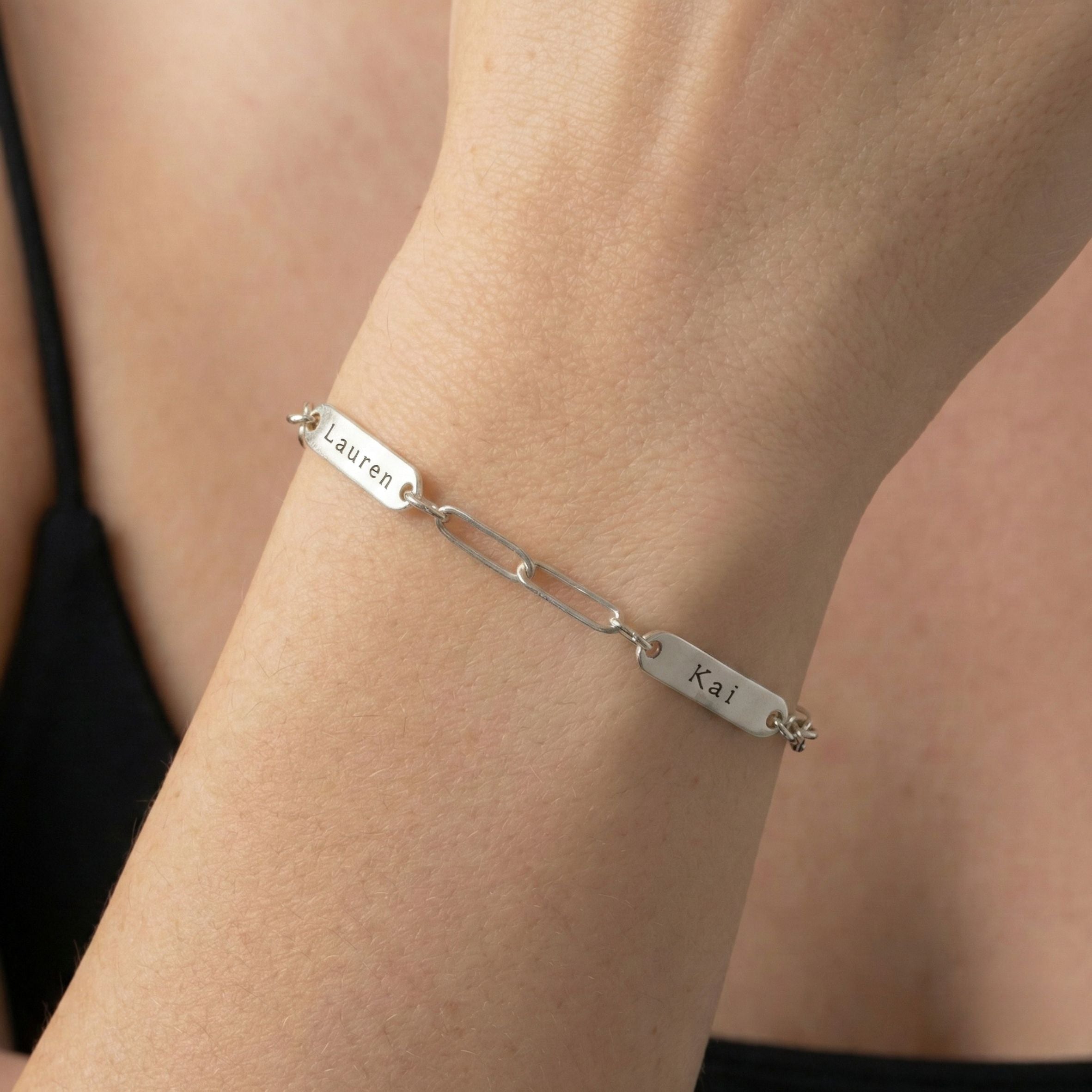 Paperclip Chain Multi Name Bracelet in Silver