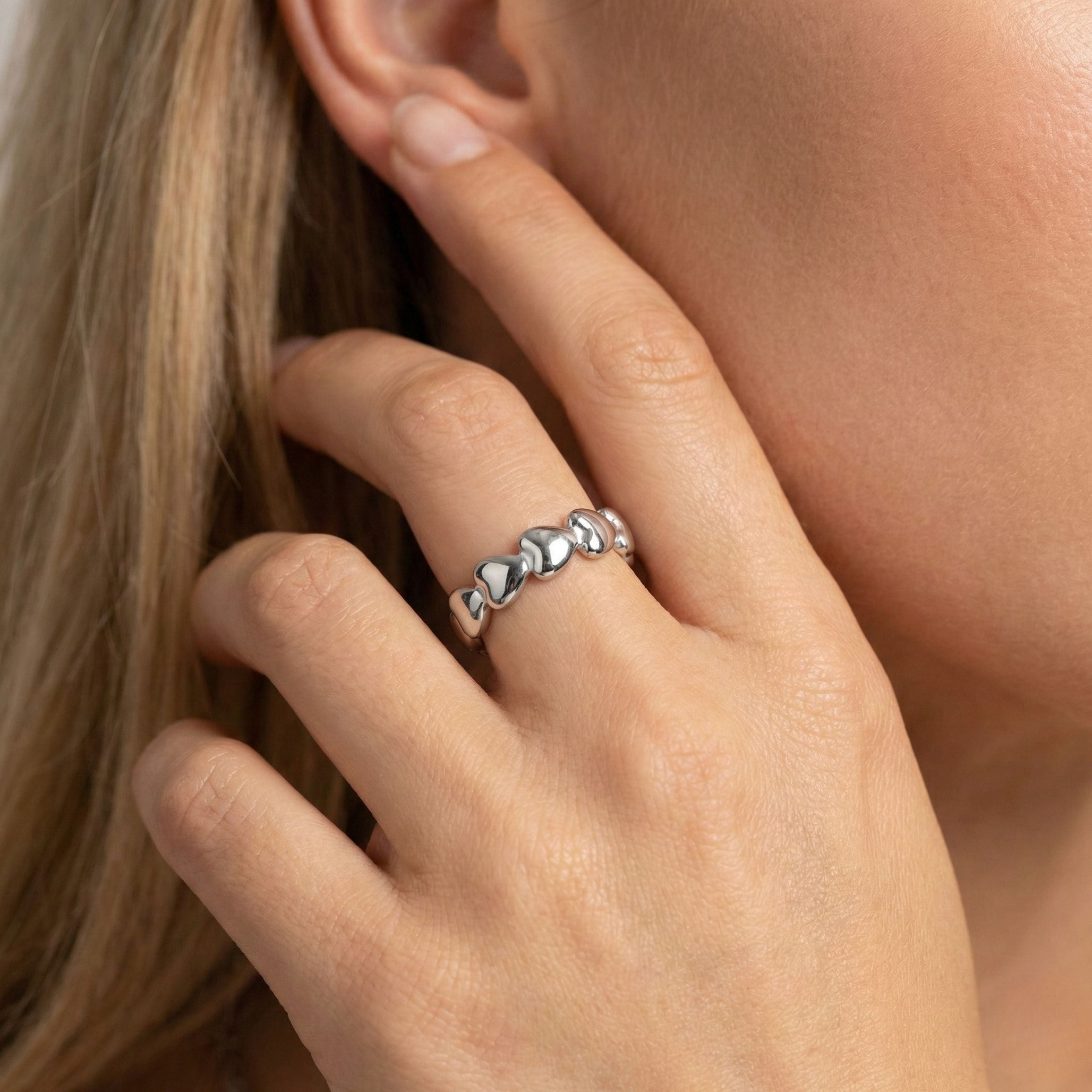 Elise Heart Band Ring, Silver