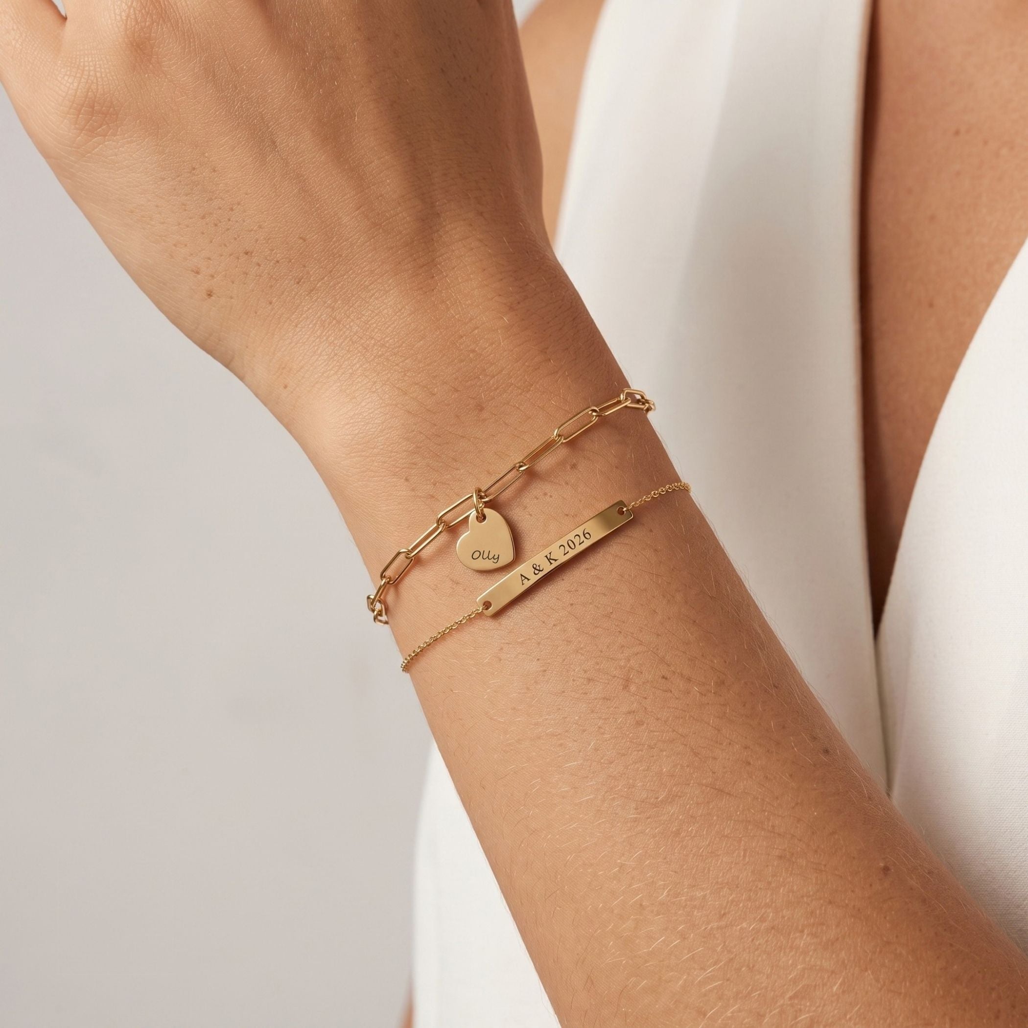 Mya Heart Personalised Paperclip Bracelet in Gold
