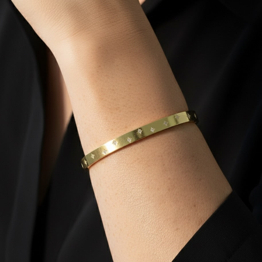 Estelle Starburst Crystal Bangle in Gold