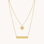 Gold layered bar and disc necklace in 18k gold-plated stainless steel – waterproof & tarnish-free.