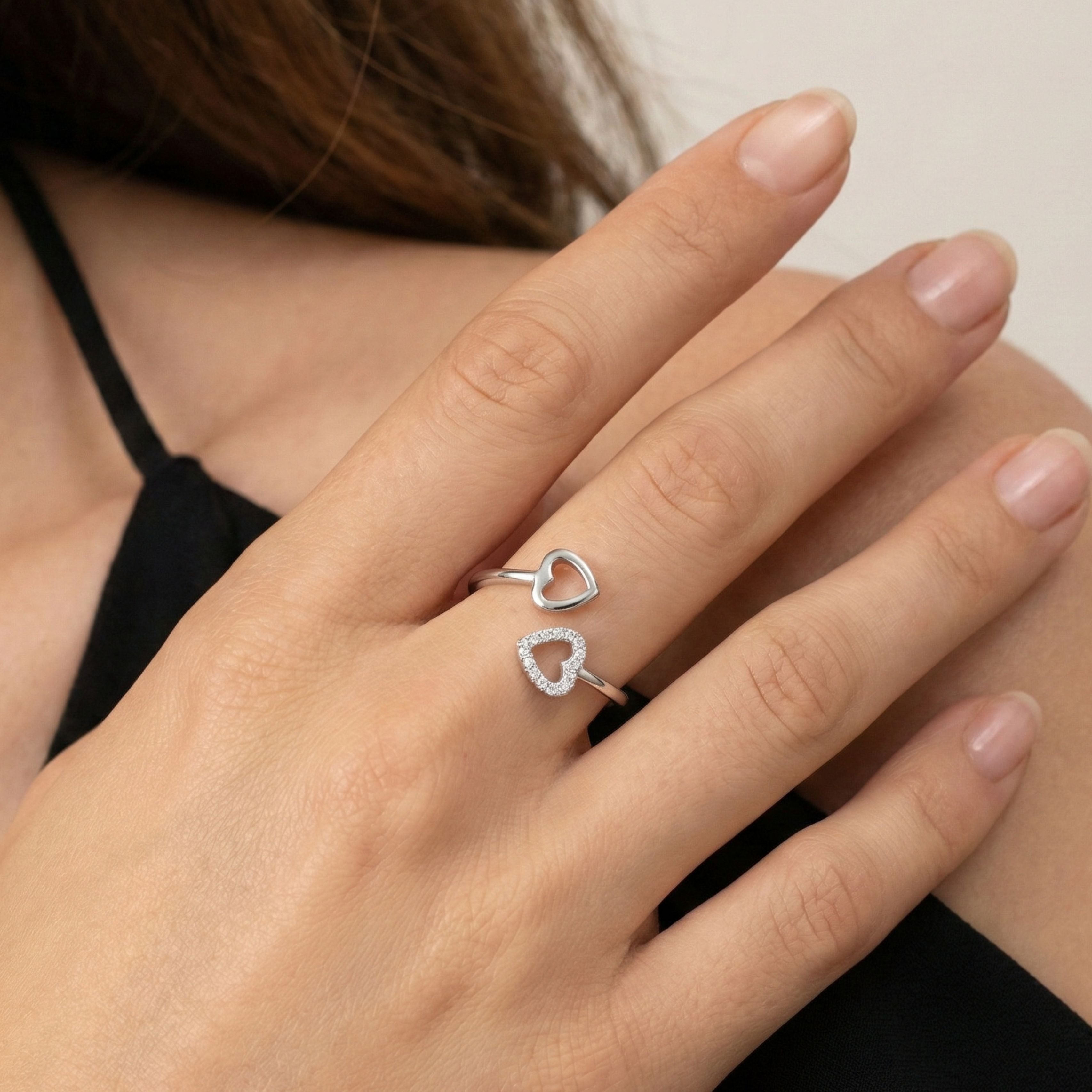 Halo Heart Ring, Silver