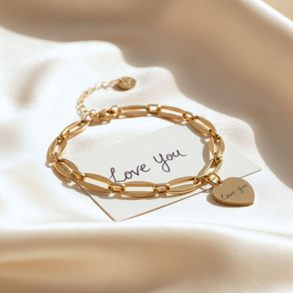 Handwritten Engravables- Classic Heart Long Link Bracelet, Gold