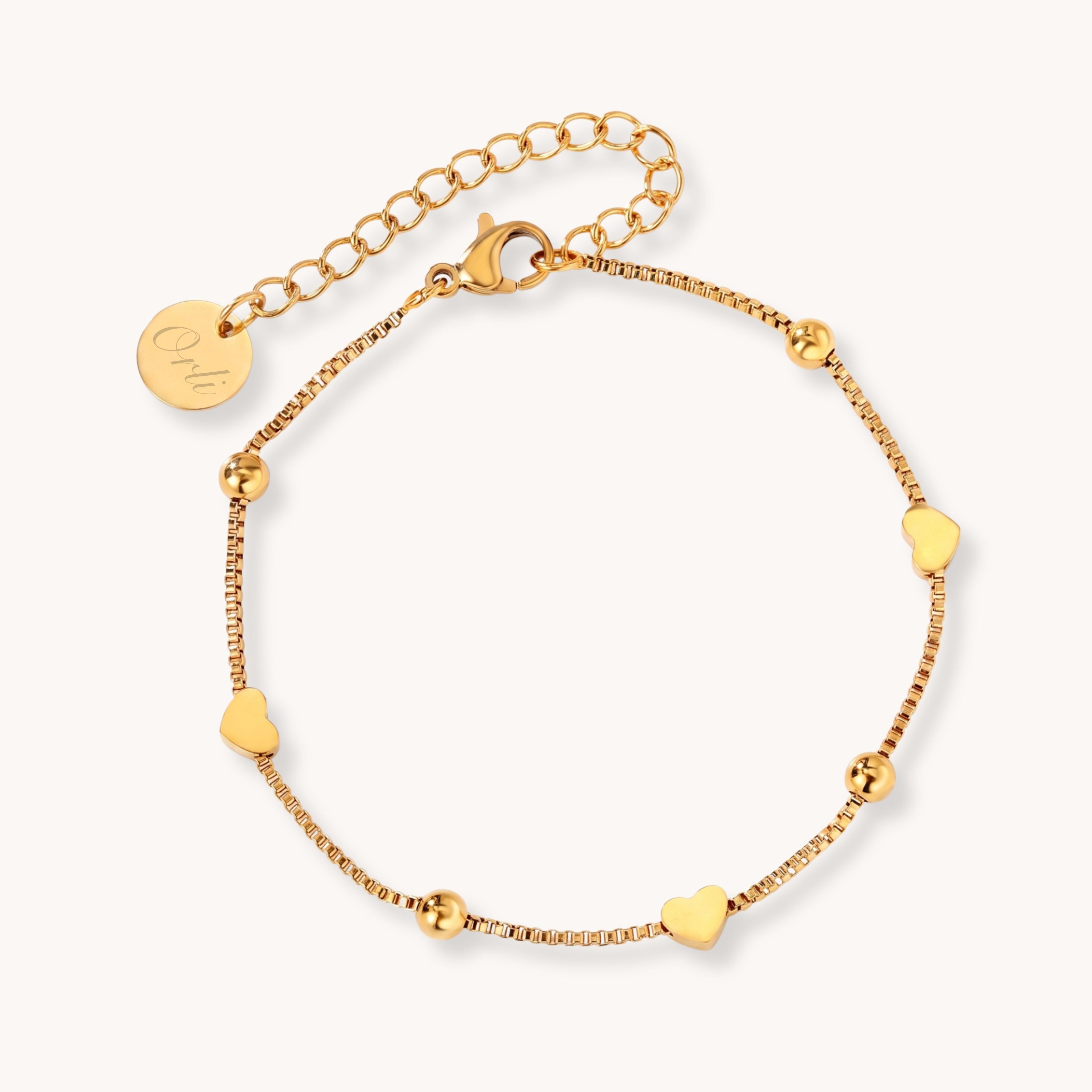 Heart & Ball Bracelet in Gold