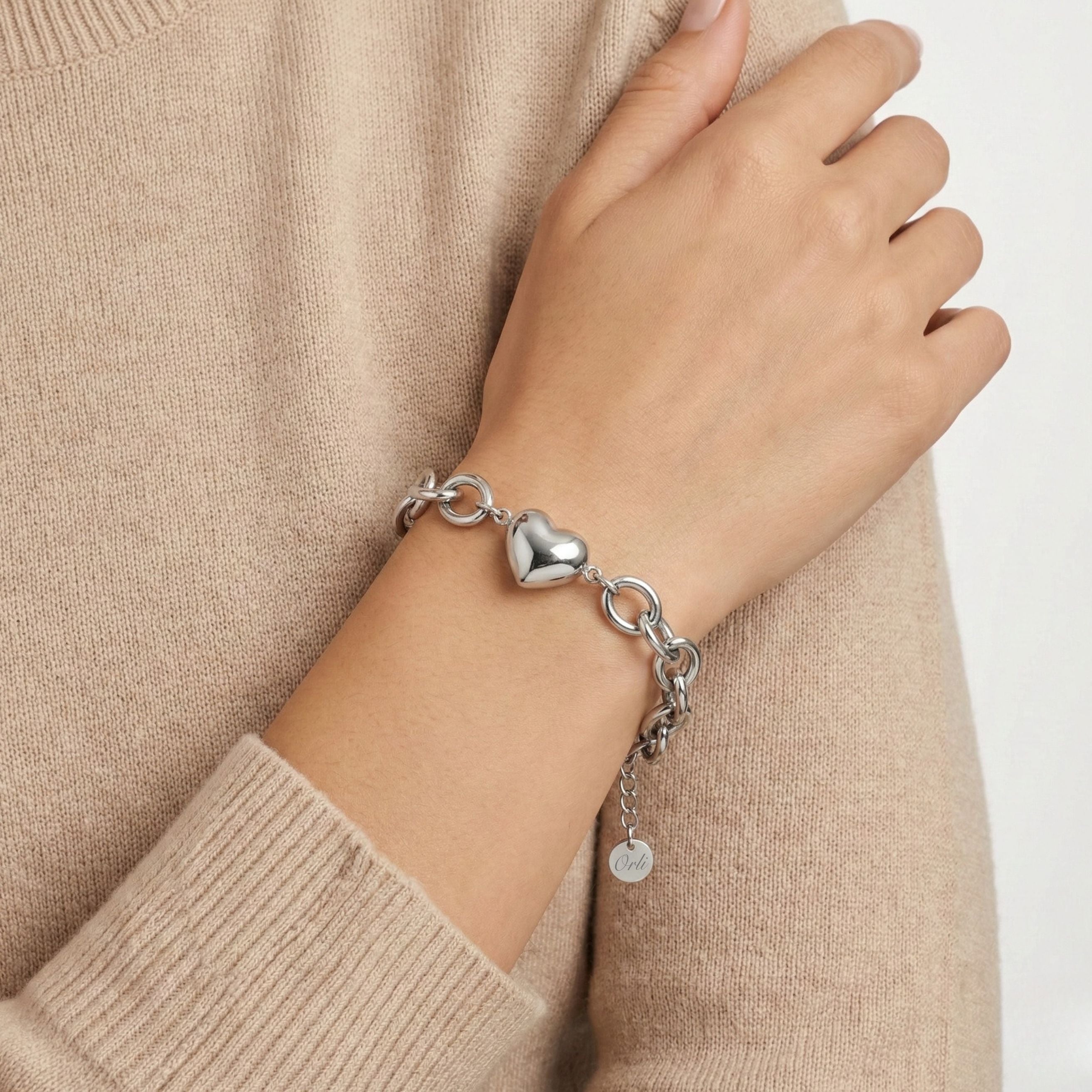 Heart Link Chunky Bracelet in Silver