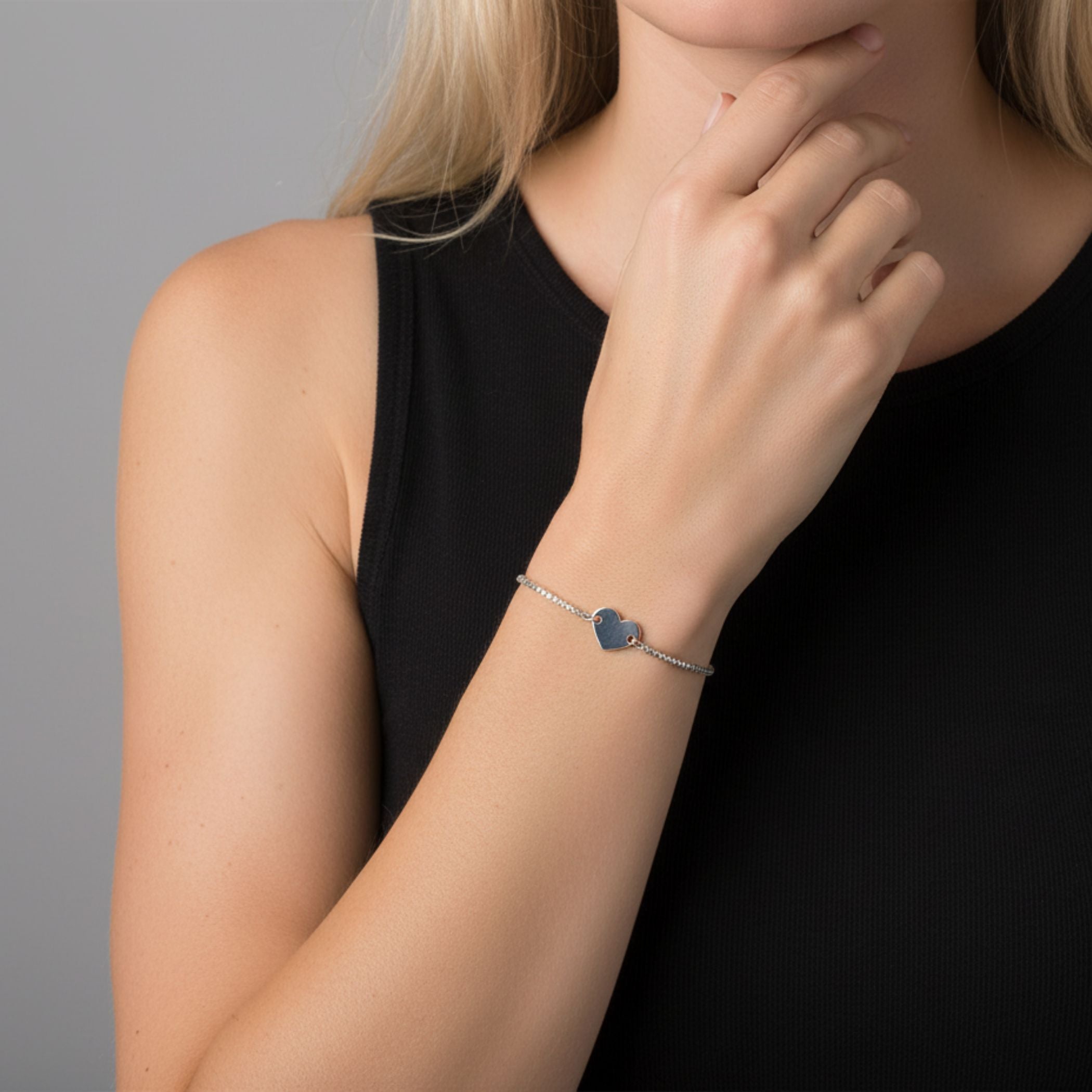 Engravable Heart Slider Bracelet in Silver