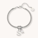 Initial & Birthstone Forever Knot Bracelet in Silver - product shot