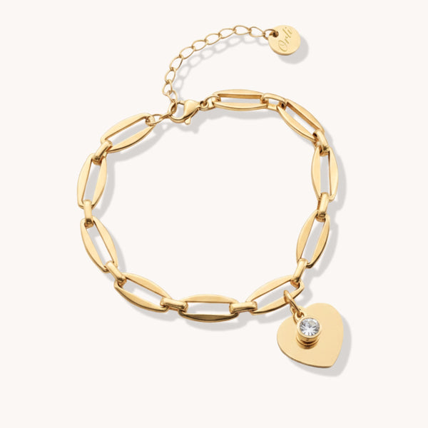 Classic Heart & Birthstone Long Link Bracelet in Gold