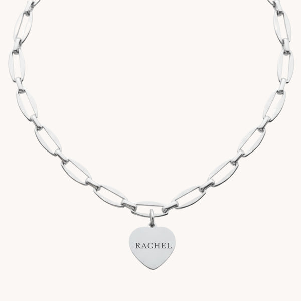 Classic Heart Engravable Long Link Necklace in Silver