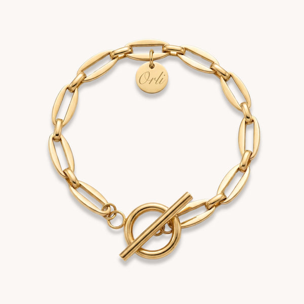 Long Link T-Bar Bracelet in Gold