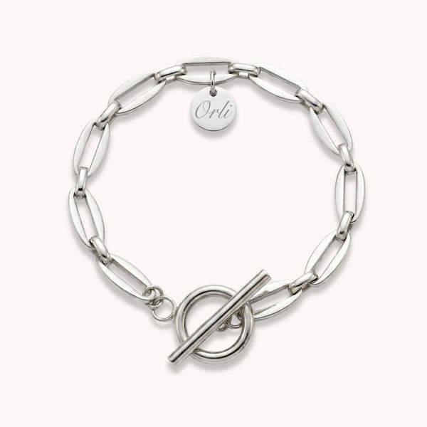 Long Link T-Bar Bracelet in Silver