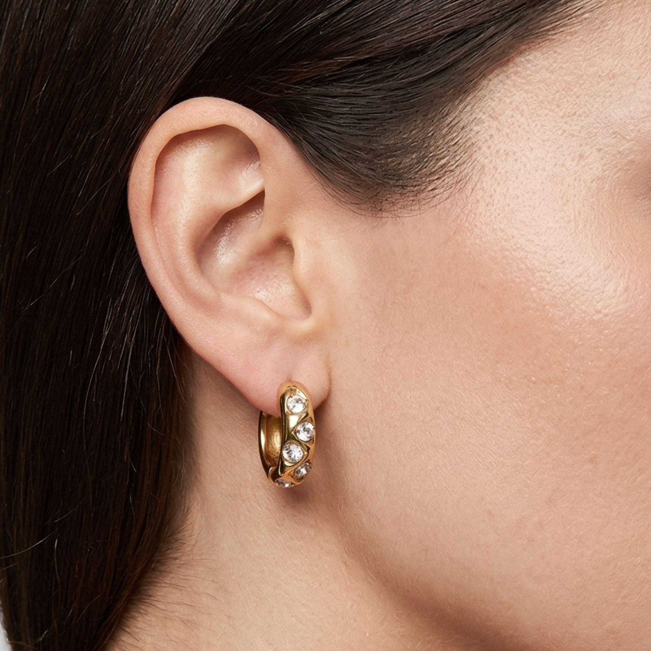 Lumi Crystal Chunky Hoops in Gold