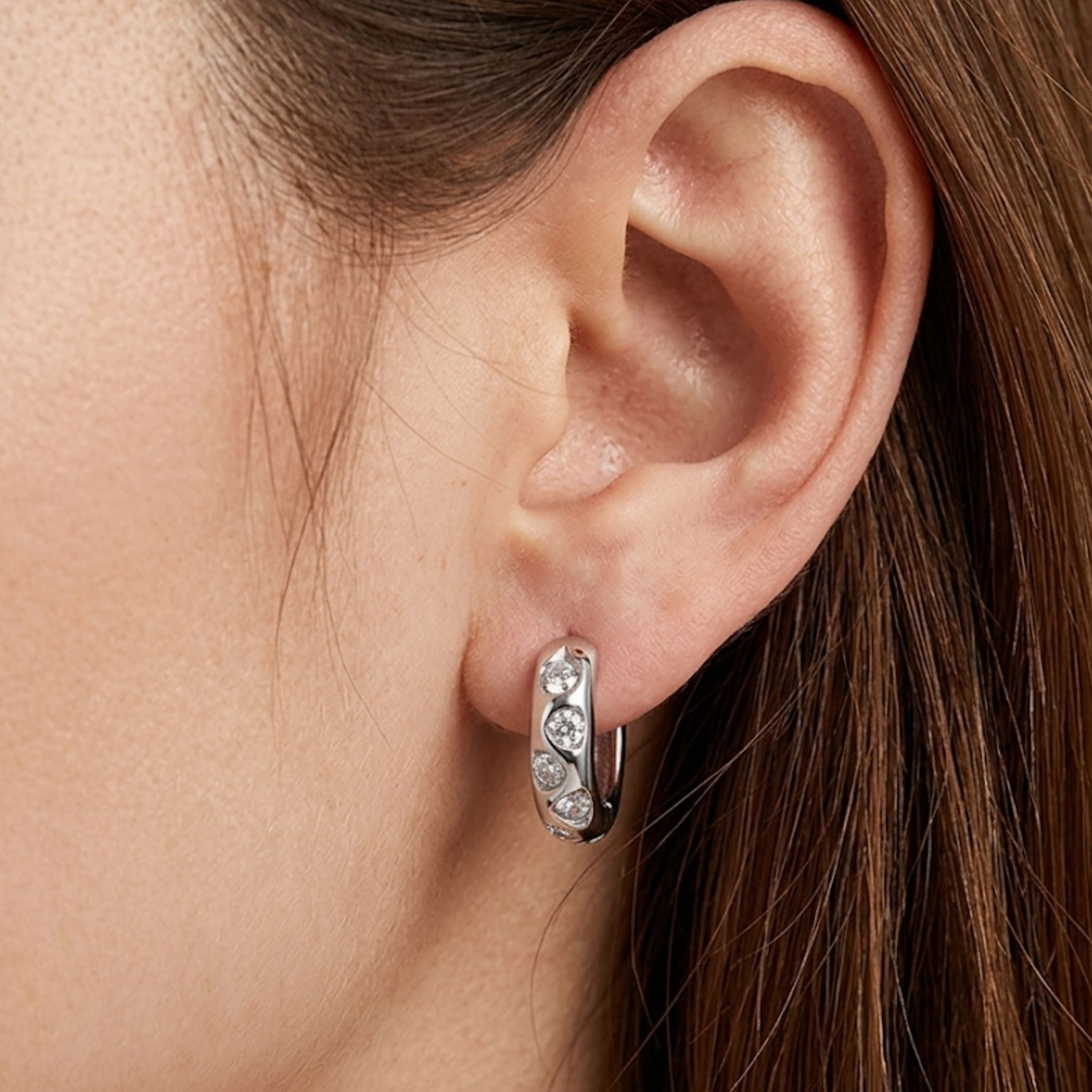 Lumi Crystal Chunky Hoops in Silver