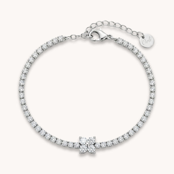 Mini Clover Tennis Bracelet in Silver