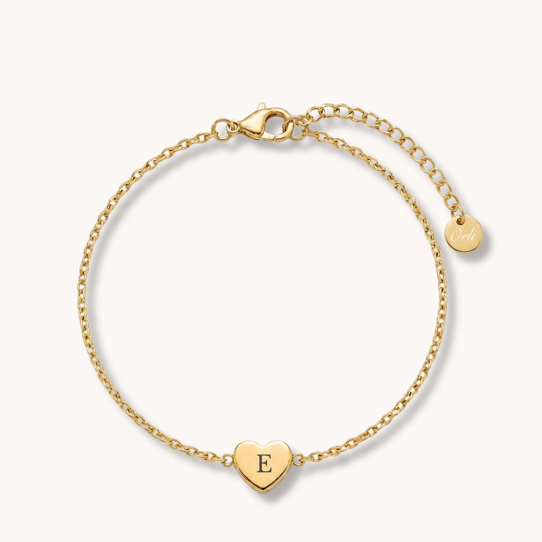Mini Heart Initial Bracelet in Gold