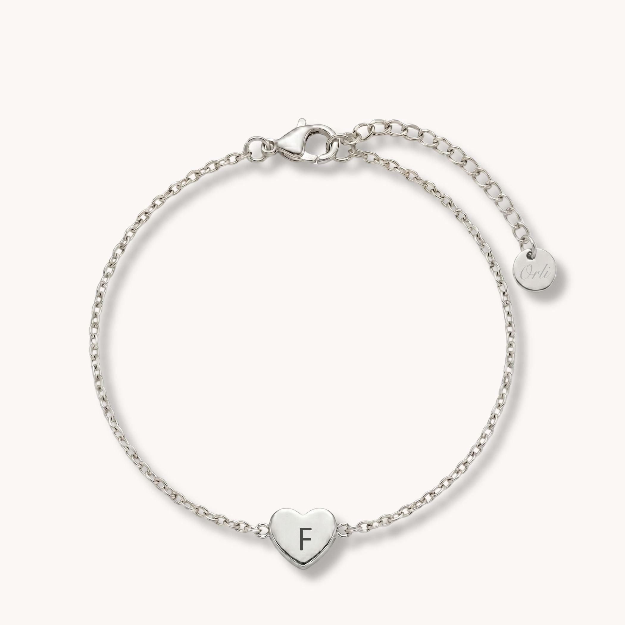 Mini Heart Initial Bracelet in Silver
