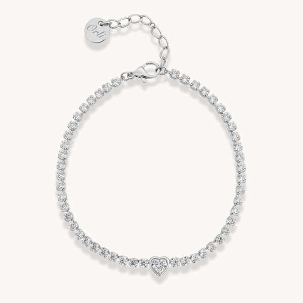 Mini Heart Tennis Bracelet in Silver