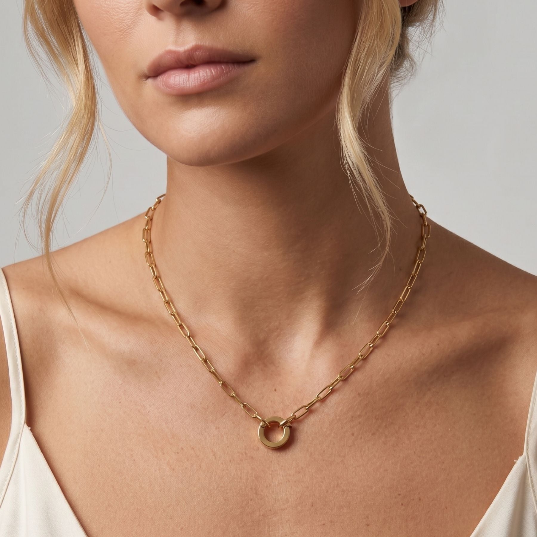 Mini Paperclip Charm Necklace in Gold