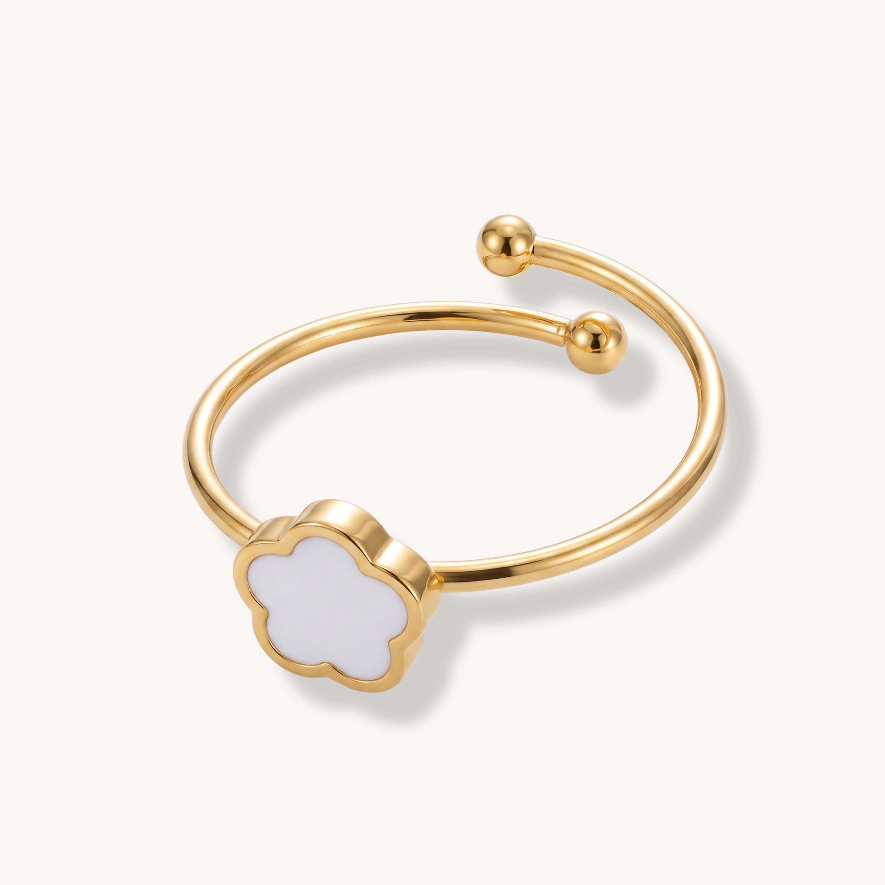 Mini White Clover Ring in Gold
