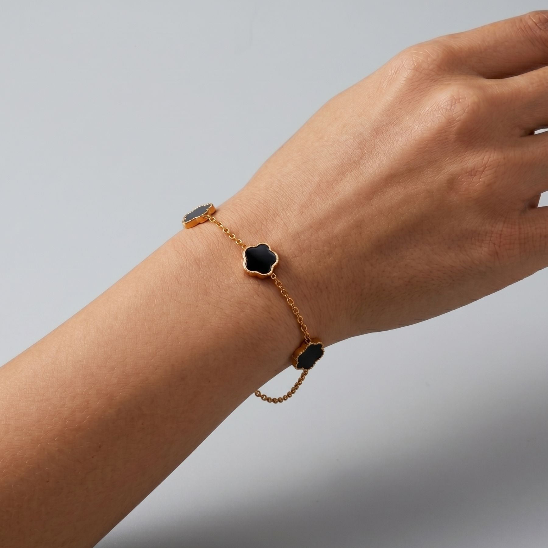Black Multi Clover Bracelet in Gold
