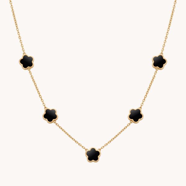 Black Multi Clover Necklace in Gold
