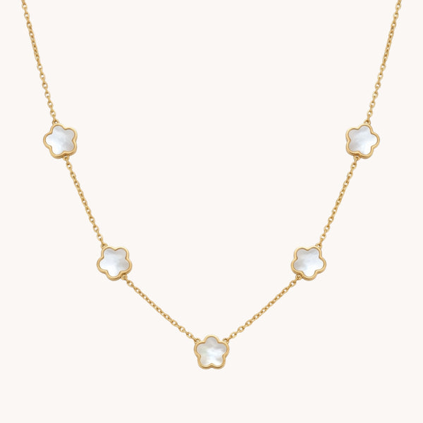 White Multi Clover Necklace in Gold